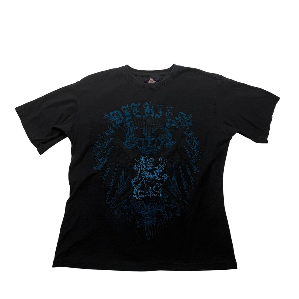 Vintage Y2K Dickies Black Embroidered Heraldic Lion Graphic T Shirt L